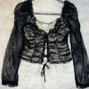 “NAOMI LACE UP TOP” Black lace up long sleeved top NWT Size small